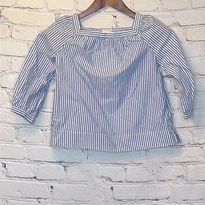 J. Crew Crewcuts Blue White Striped Square Neck Long Sleeve Blouse Girl’s Size 8
